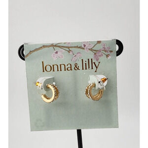 LONNA & LILLY Gold-Tone Small Crystal Hoop Post Earrings